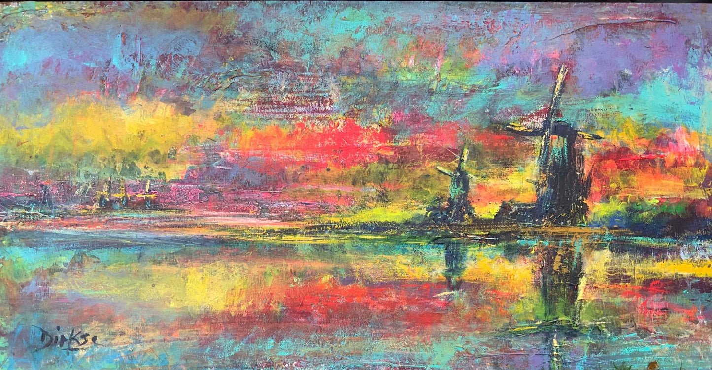 Tussen gouden schemering en meer 61x122cm