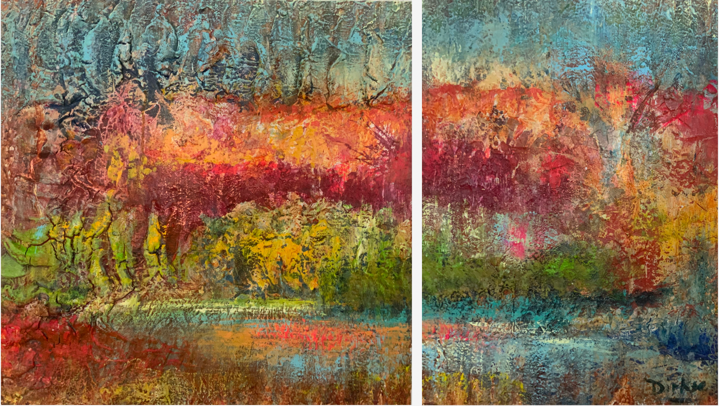 Lyric nature with texture diptych 61x60and44x60cm